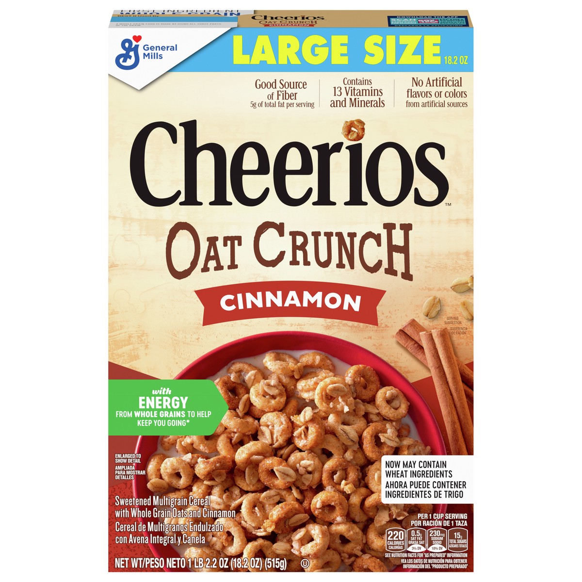 slide 1 of 8, Cheerios Cinnamon Oat Crunch Cereal, 18.2 oz