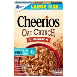 Cheerios Oat Crunch Cinnamon Breakfast Cereal, Made with Whole Grain, Large Size, 18.2 oz
