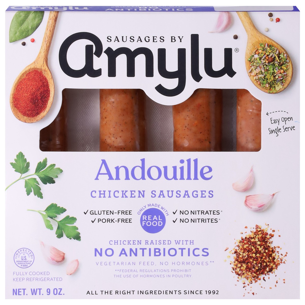 slide 7 of 14, Amylu Foods Andouille Chicken Sausages 9 oz, 9 oz