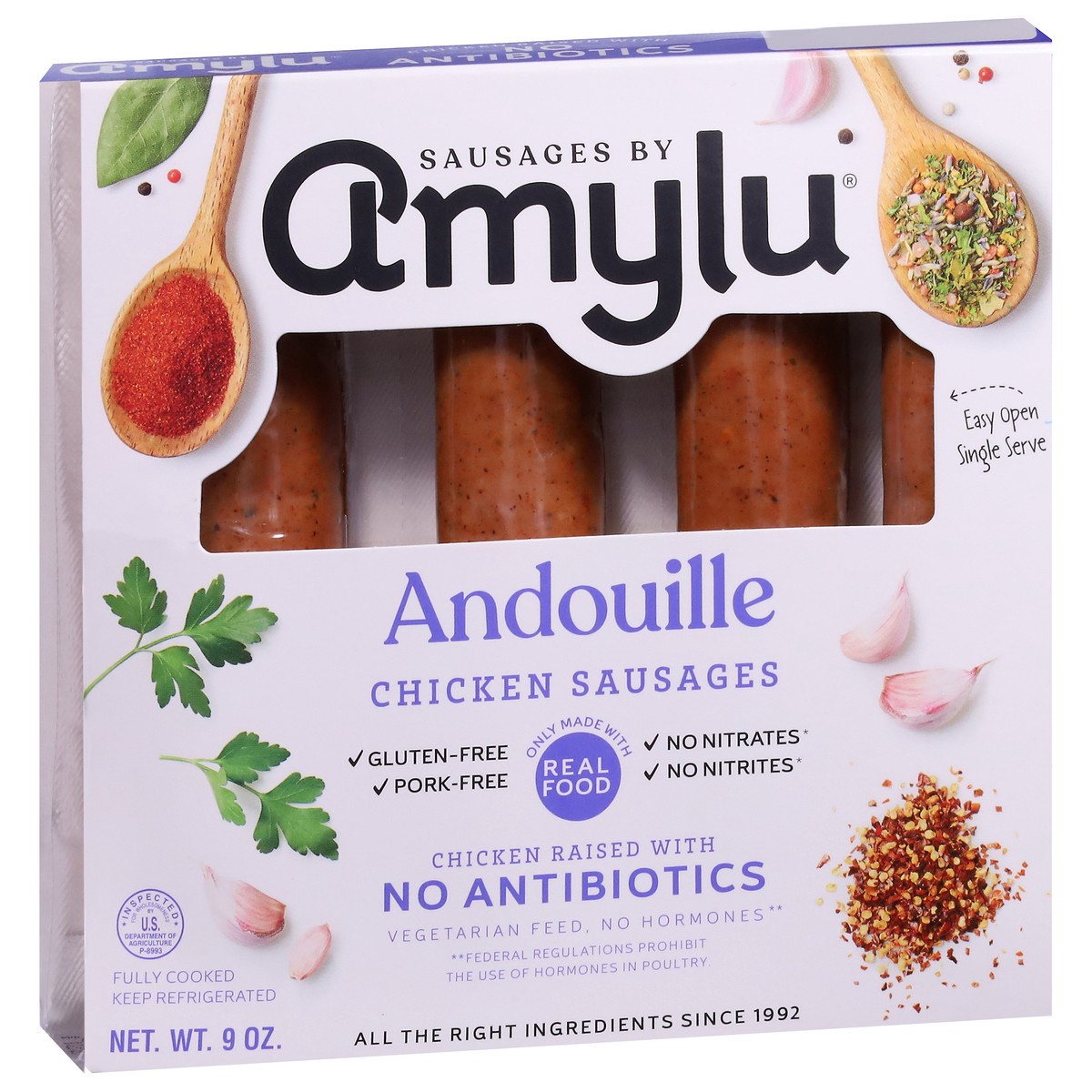 slide 4 of 14, Amylu Foods Andouille Chicken Sausages 9 oz, 9 oz