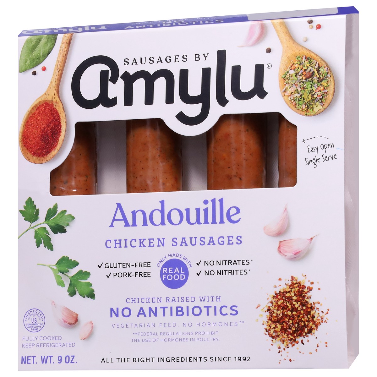 slide 10 of 14, Amylu Foods Andouille Chicken Sausages 9 oz, 9 oz