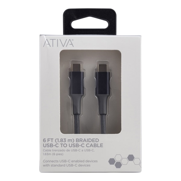 slide 1 of 3, Ativa Atvia Usb-Type-C-To-Usb-Type-C Premium Braided Charging Cable, 6', Gray, 45833, 1 ct