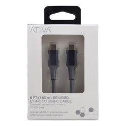 Ativa Atvia Usb-Type-C-To-Usb-Type-C Premium Braided Charging Cable, 6', Gray, 45833