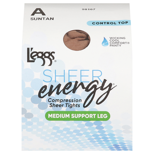slide 1 of 1, L'eggs Sheer Energy Suntan A Medium Support Leg Compression Tights, 1 ct