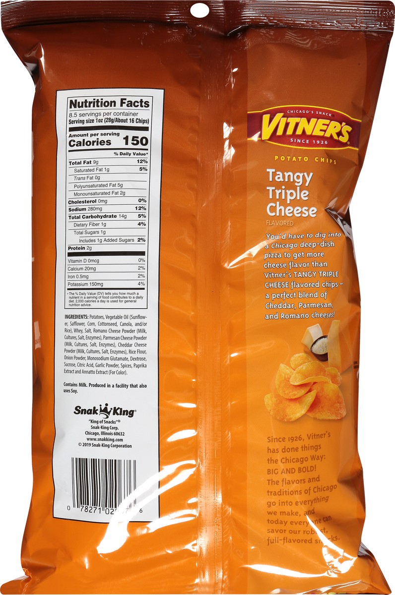 slide 9 of 9, Vitner's Tangy Triple Cheese Flavored Potato Chips 8.5 oz, 8.5 oz