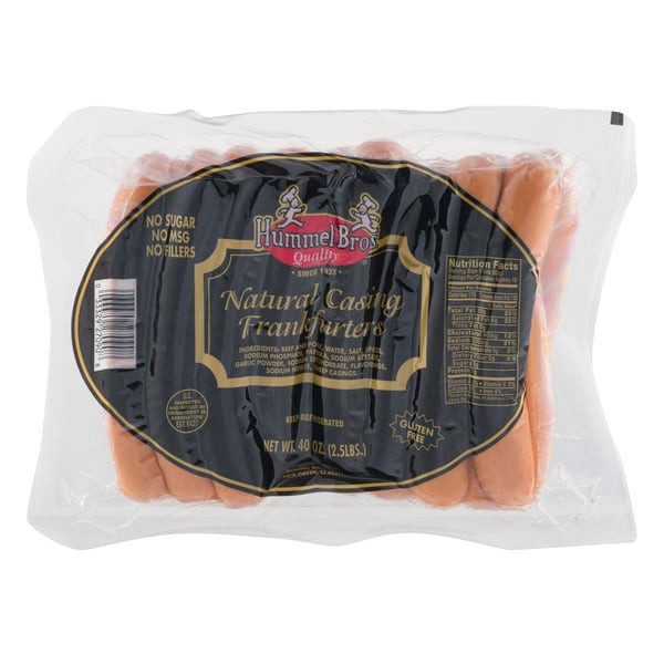 slide 1 of 1, Hummel Bros. Natural Casing Beef & Pork Frankfurters - apx 18 ct, 18 ct; 40 oz