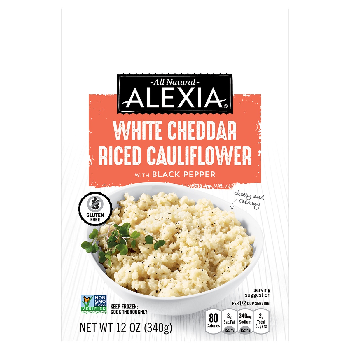 slide 1 of 1, Alexia All Natural White Cheddar Riced Cauliflower With Black Pepper, 12 oz