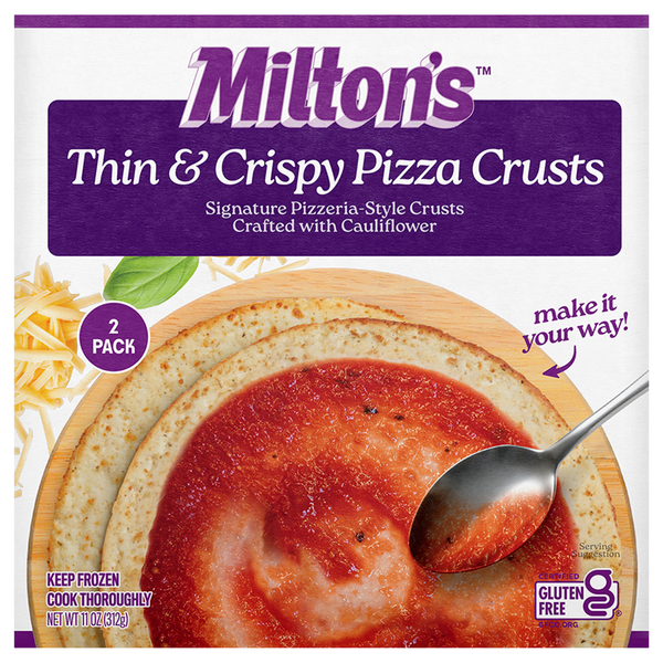 slide 1 of 1, Milton's Thin & Crispy Pizza Crusts - 2 ct Frozen, 2 ct; 11 oz
