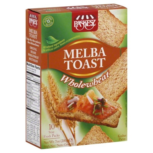 slide 1 of 1, Paskesz Whole Wheat Melba Toast, 7 oz