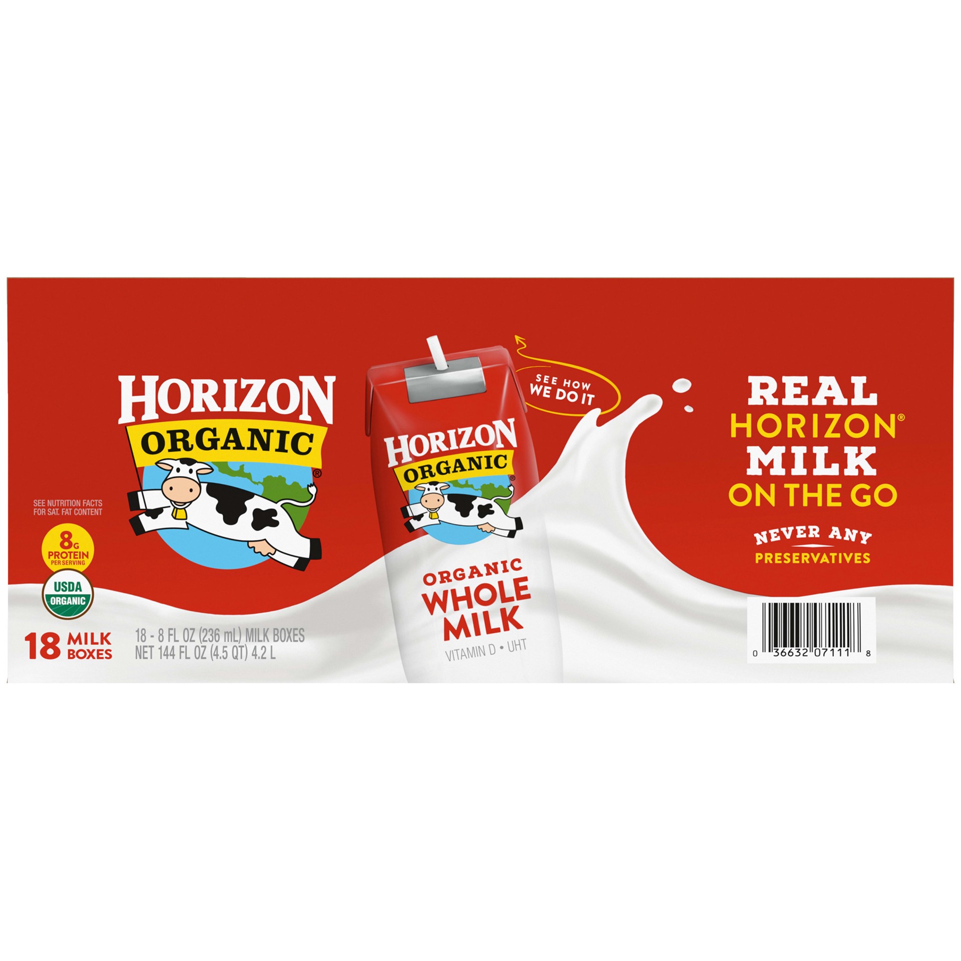 slide 4 of 10, Horizon Organic Shelf-Stable Whole Milk Boxes, 8 oz., 18 Pack, 8 fl oz