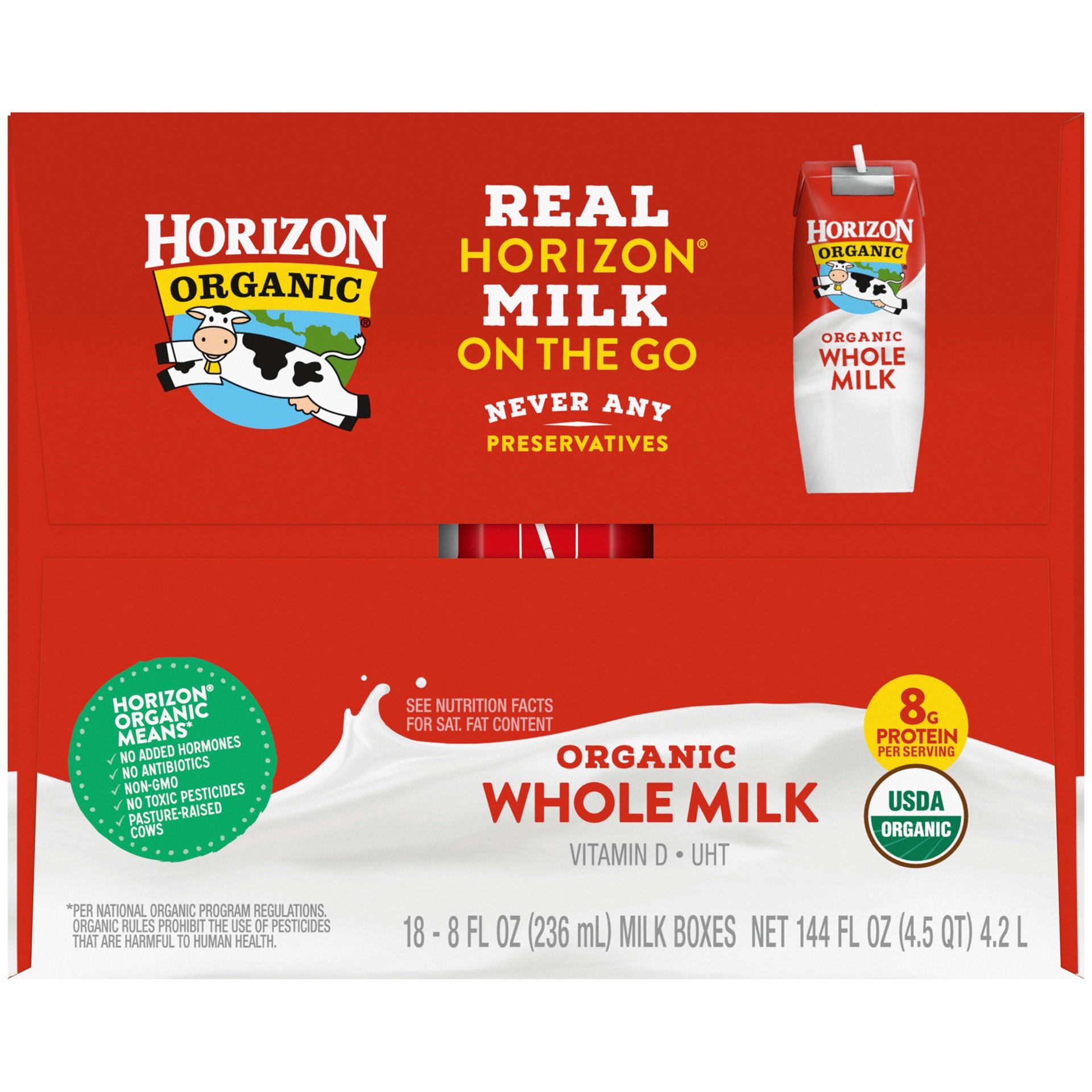 slide 9 of 10, Horizon Organic Shelf-Stable Whole Milk Boxes, 8 oz., 18 Pack, 8 fl oz