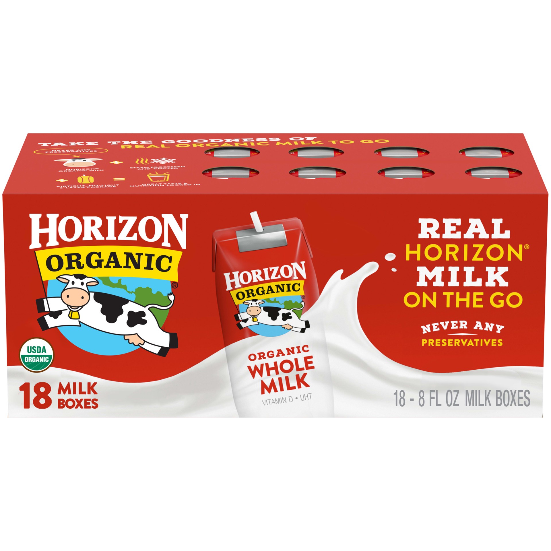 slide 1 of 10, Horizon Organic Shelf-Stable Whole Milk Boxes, 8 oz., 18 Pack, 8 fl oz