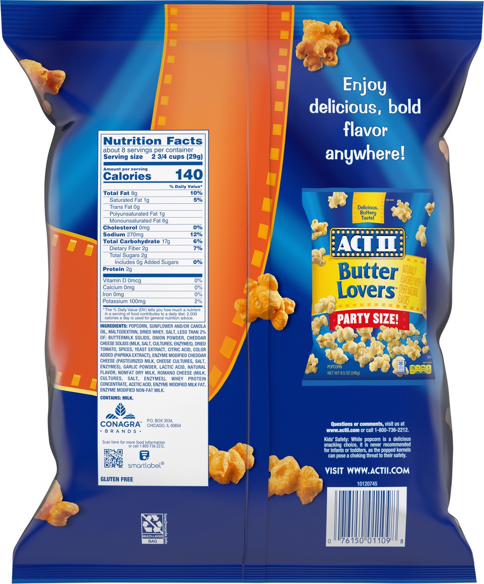 slide 7 of 10, ACT II Nacho Cheese Flavored Popped Popcorn Party Size!, Gluten Free, 8.5 oz., 8.5 oz