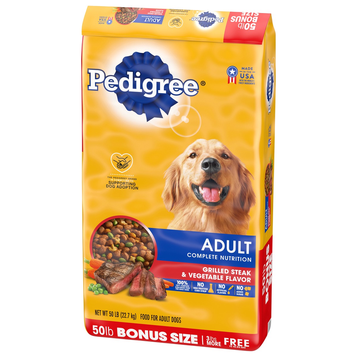 slide 6 of 11, PEDIGREE Complete Nutrition Adult Dry Dog Food Grilled Steak & Vegetable Flavor Dog Kibble, 50 lb. Bag, 50 lb