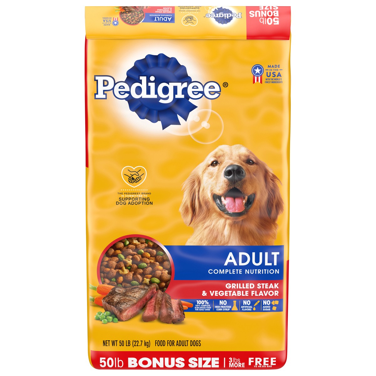 slide 9 of 11, PEDIGREE Complete Nutrition Adult Dry Dog Food Grilled Steak & Vegetable Flavor Dog Kibble, 50 lb. Bag, 50 lb