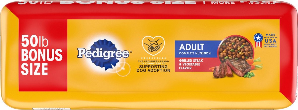 slide 2 of 11, PEDIGREE Complete Nutrition Adult Dry Dog Food Grilled Steak & Vegetable Flavor Dog Kibble, 50 lb. Bag, 50 lb