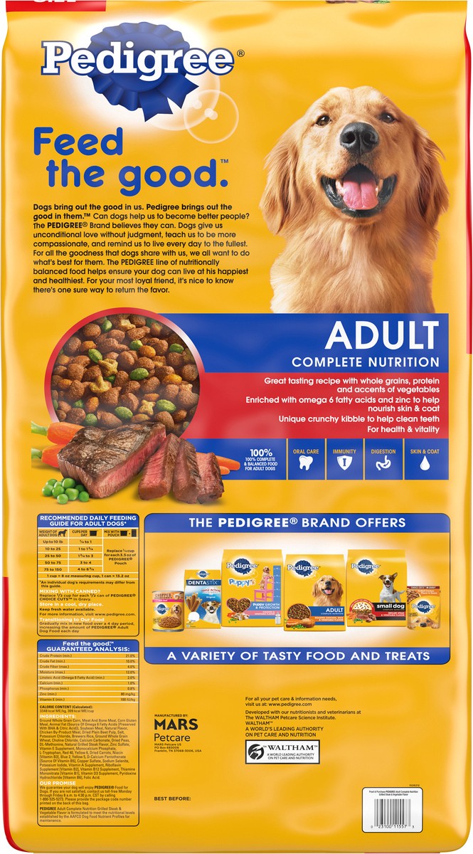 slide 11 of 11, PEDIGREE Complete Nutrition Adult Dry Dog Food Grilled Steak & Vegetable Flavor Dog Kibble, 50 lb. Bag, 50 lb