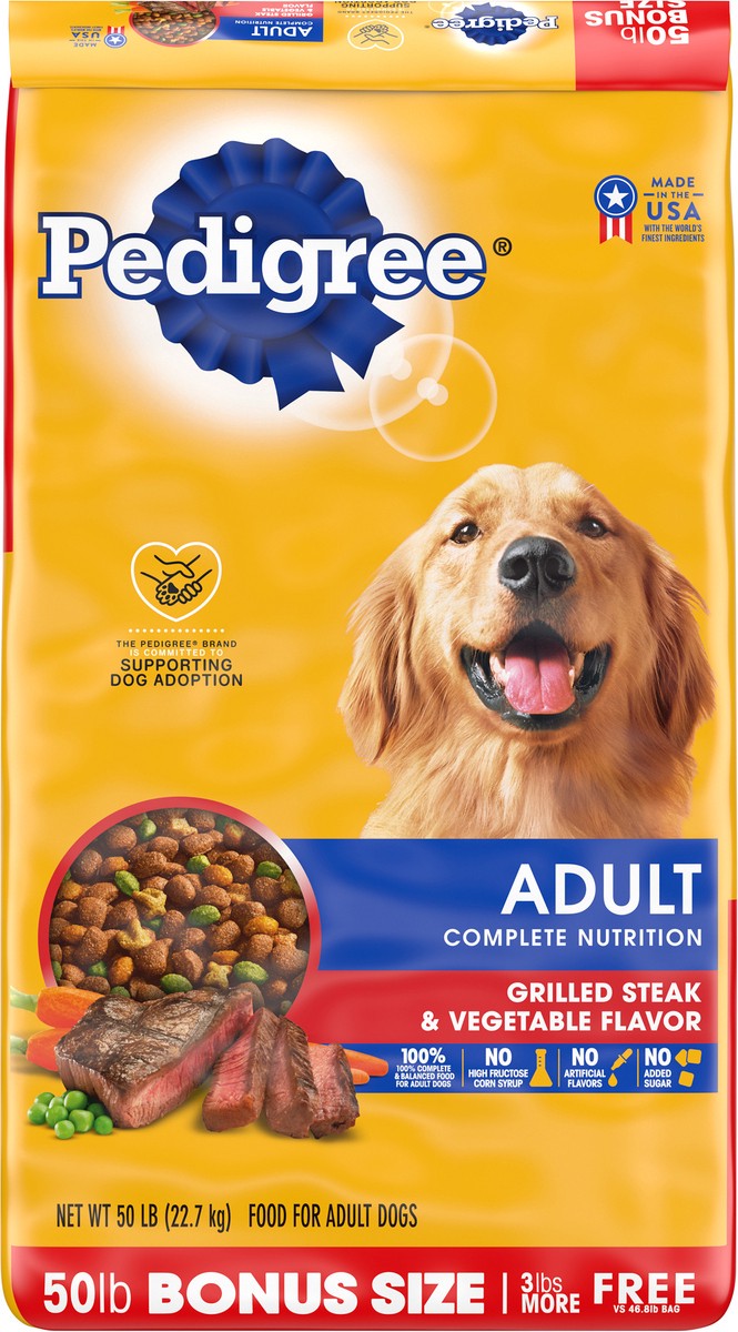 PEDIGREE Complete Nutrition Adult Dry Dog Food Grilled Steak Vegetable Flavor Dog Kibble 50 lb. Bag 50 lb Shipt