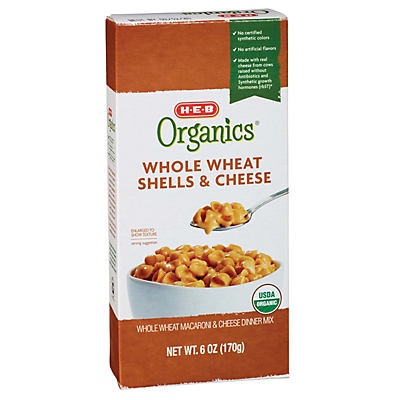 slide 1 of 1, H-E-B Organics Whole Wheat Macaroni Shells & Cheese, 6 oz