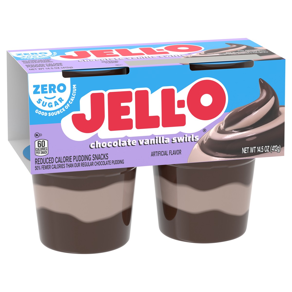 slide 3 of 9, Jell-O Chocolate Vanilla Swirls Artificially Flavored Zero Sugar Ready-to-Eat Pudding Snack Cups, 4 ct Cups, 4 ct