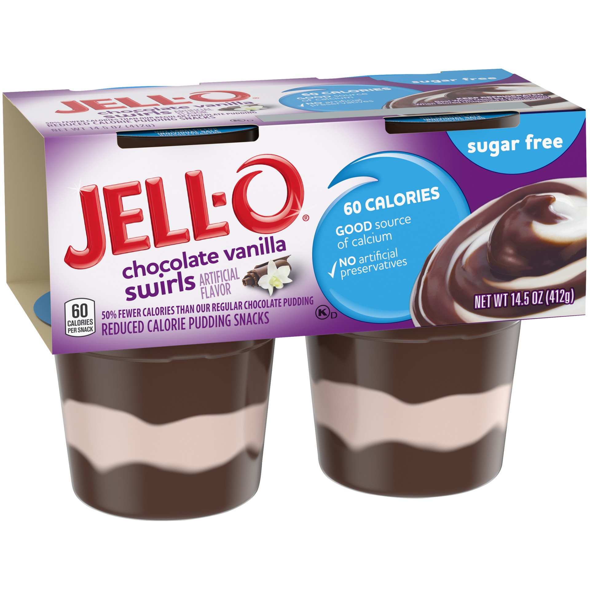 slide 2 of 6, Jell-O Chocolate Vanilla Swirls Sugar Free Ready-to-Eat Pudding Cups Snack Cups, 4 ct; 14.5 oz