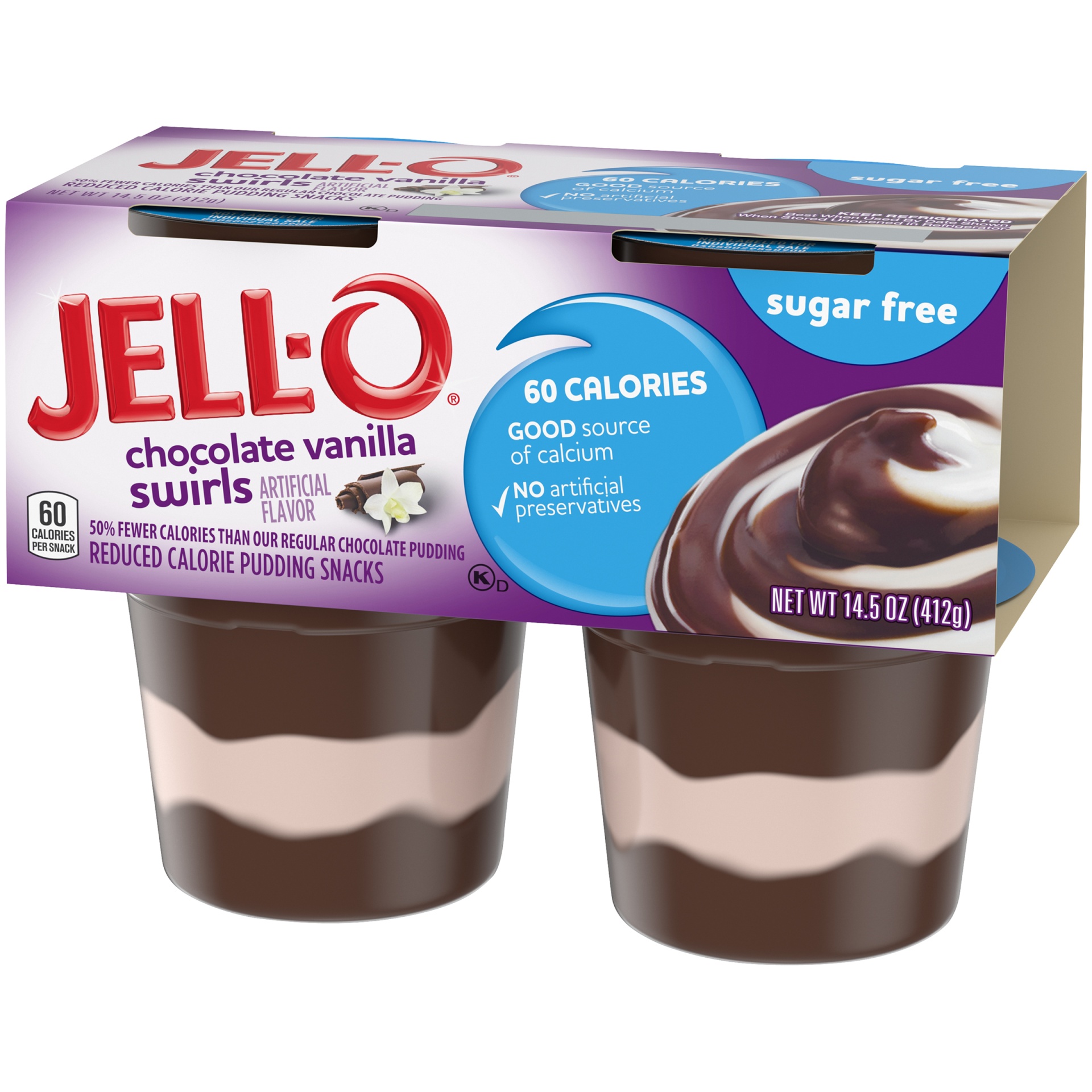slide 3 of 6, Jell-O Chocolate Vanilla Swirls Sugar Free Ready-to-Eat Pudding Cups Snack Cups, 4 ct; 14.5 oz
