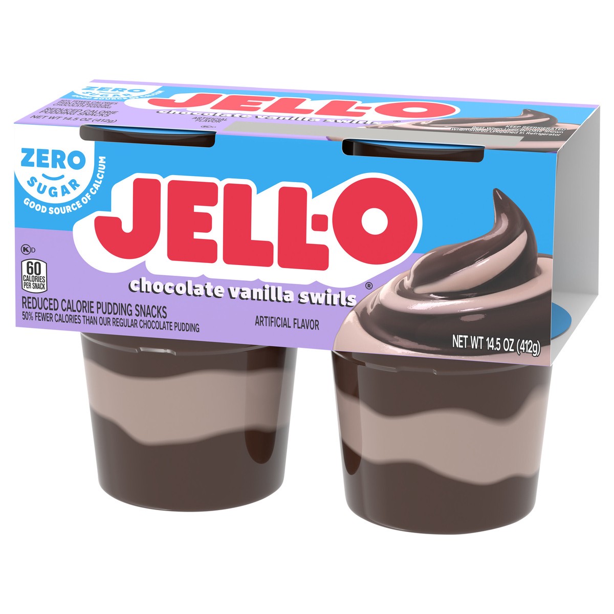 slide 6 of 9, Jell-O Chocolate Vanilla Swirls Artificially Flavored Zero Sugar Ready-to-Eat Pudding Snack Cups, 4 ct Cups, 4 ct