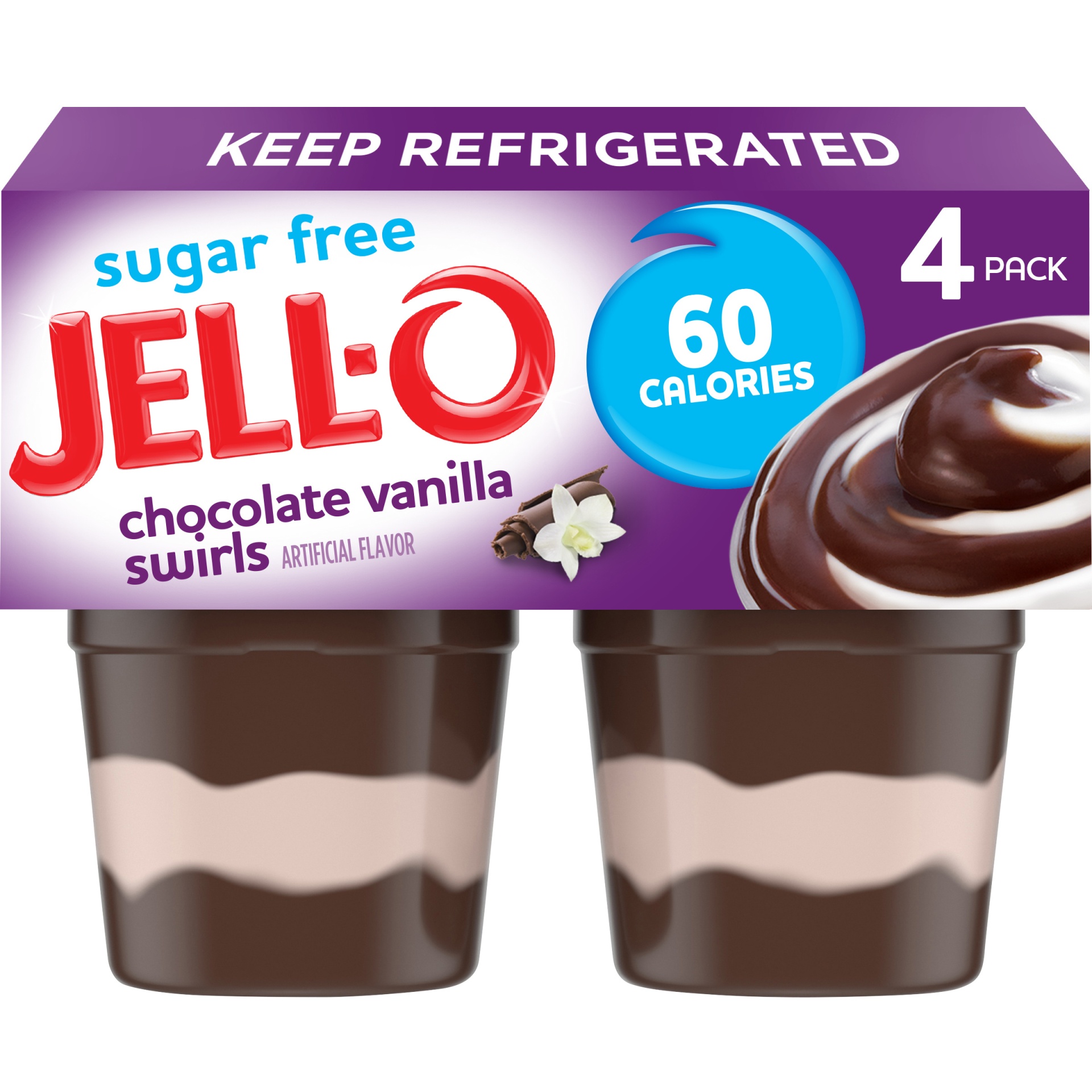 slide 1 of 11, Jell-O Chocolate Vanilla Swirls Sugar Free Ready-to-Eat Pudding Cups Snack Cups, 4 ct; 14.5 oz