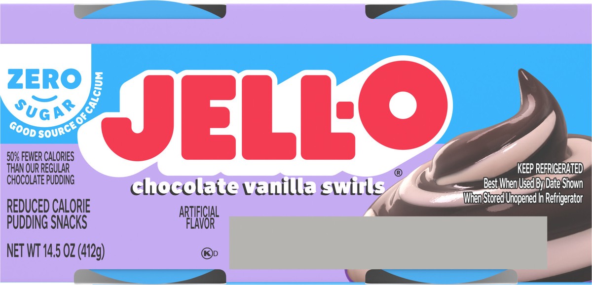 slide 2 of 9, Jell-O Chocolate Vanilla Swirls Artificially Flavored Zero Sugar Ready-to-Eat Pudding Snack Cups, 4 ct Cups, 4 ct