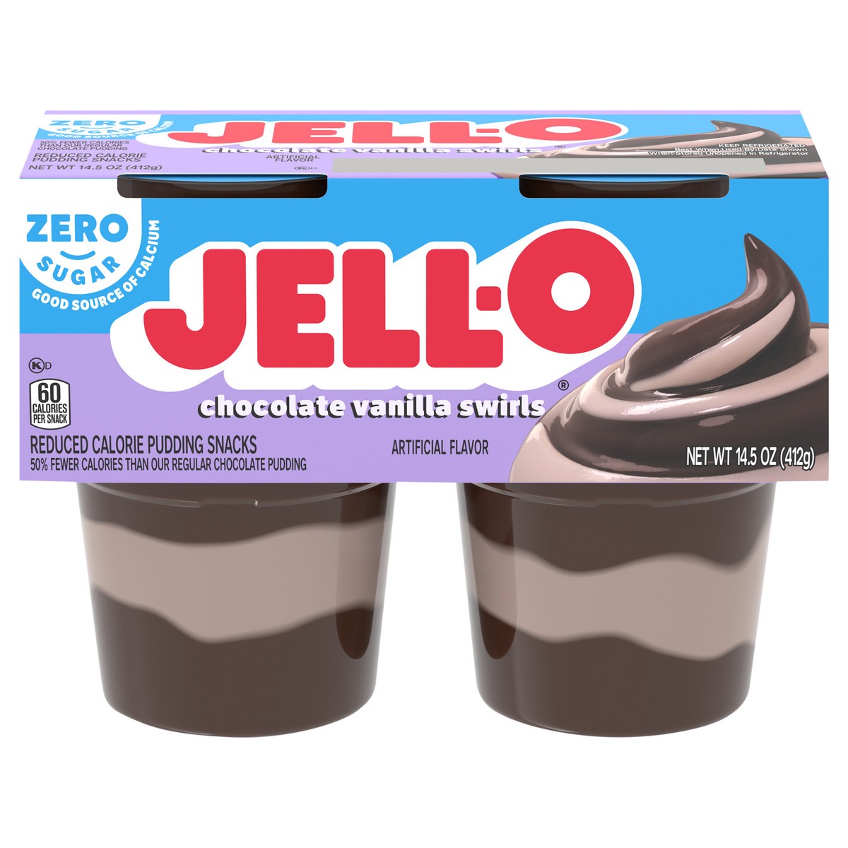 slide 1 of 9, Jell-O Chocolate Vanilla Swirls Artificially Flavored Zero Sugar Ready-to-Eat Pudding Snack Cups, 4 ct Cups, 4 ct