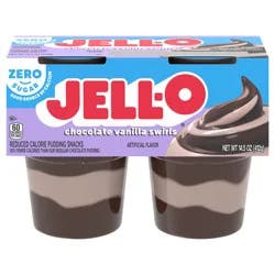 Jell-O Chocolate Vanilla Swirls Artificially Flavored Zero Sugar Ready-to-Eat Pudding Snack Cups, 4 ct Cups