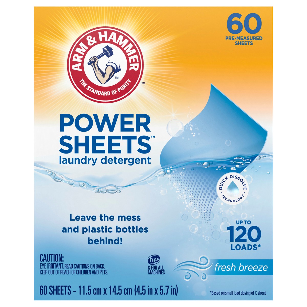 slide 2 of 2, ARM & HAMMER Power Sheets Laundry Detergent, Fresh Breeze 60 ct, up to 120 small loads, 60 ct