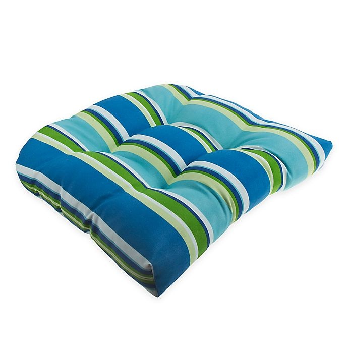 slide 1 of 1, Destination Summer Stripe U Rounded Back Wicker Indoor/Outdoor Chair Cushion - Ocean Blue, 1 ct