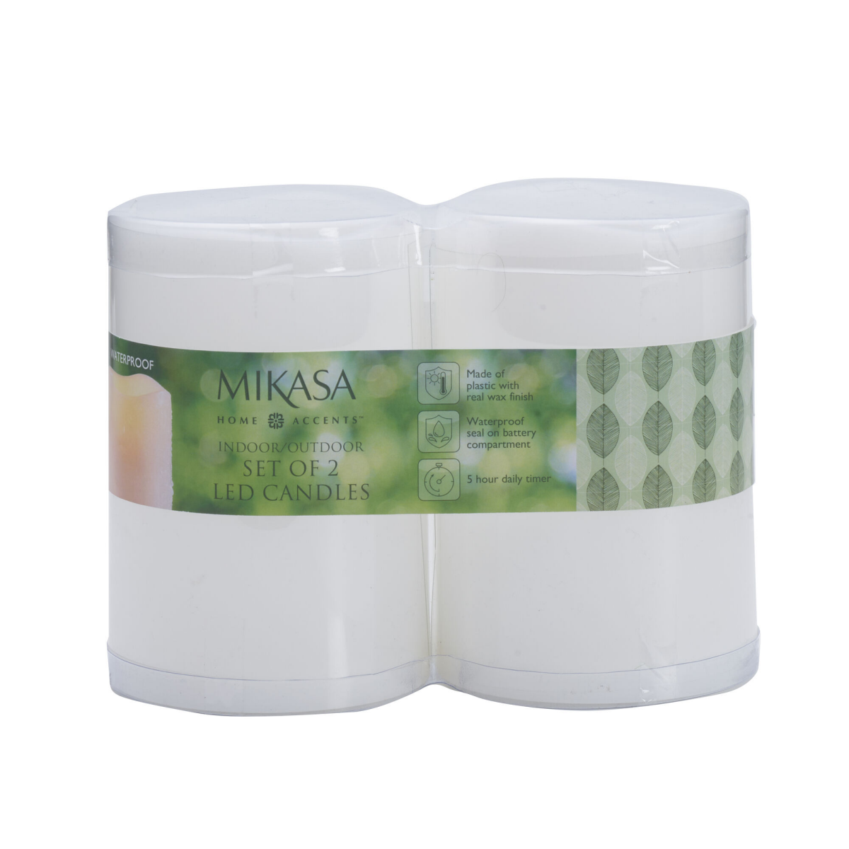 slide 1 of 1, Mikasa Set of 2 4 inch x 6 inch White LED Waterproof Indoor/Outdoor Pillar, 1 ct