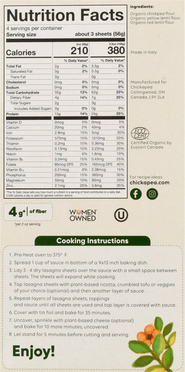 slide 5 of 9, Chickapea Organic Lasagne Chickpea & Lentil Pasta, 