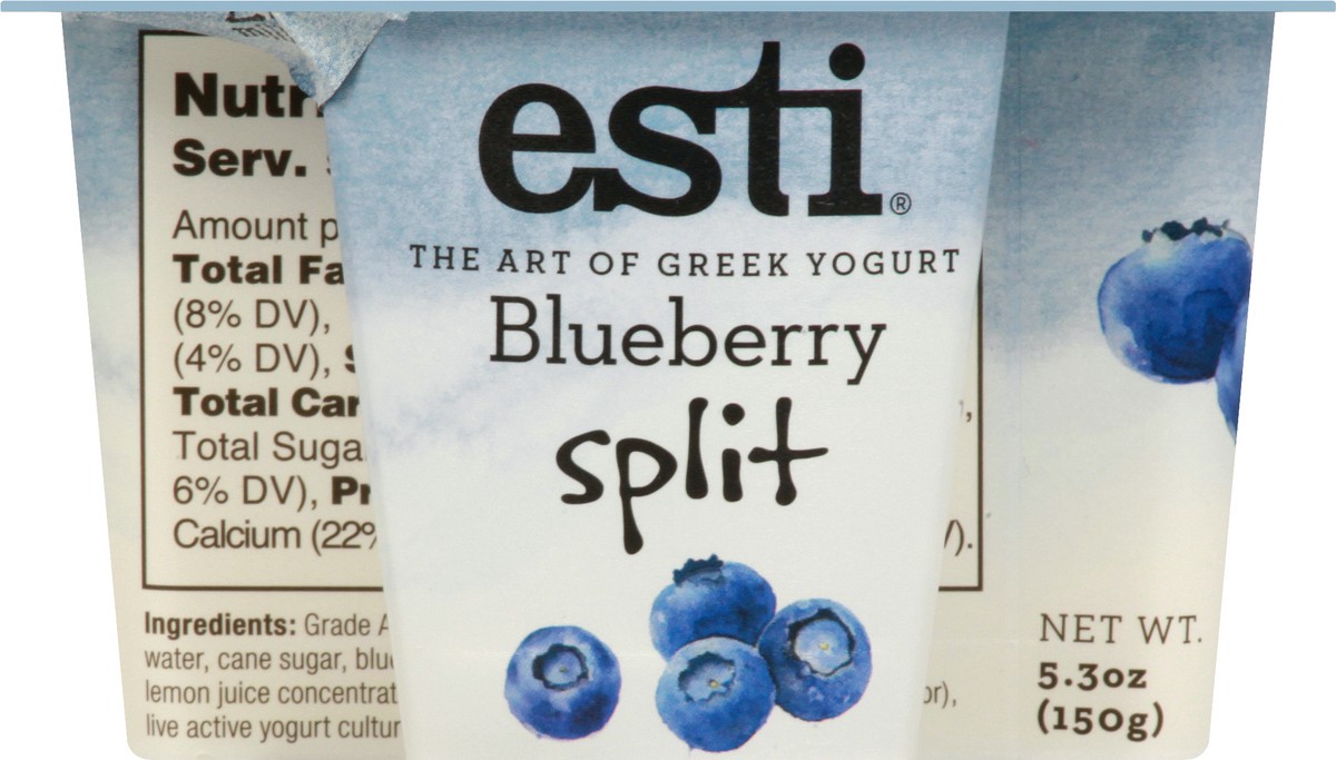 slide 3 of 13, esti Greek Blueberry Split Yogurt 5.3 oz, 5.3 oz