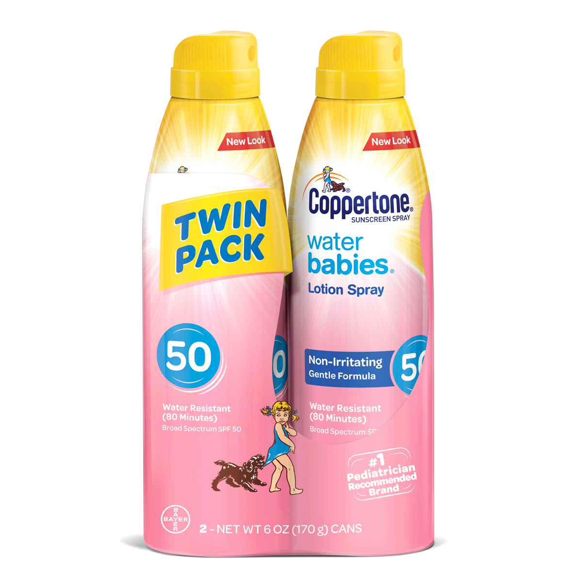 slide 1 of 2, Coppertone Water Babies Twin Pack Broad Spectrum Sunscreen Lotion Spray SPF 50, 2 ct; 6 oz