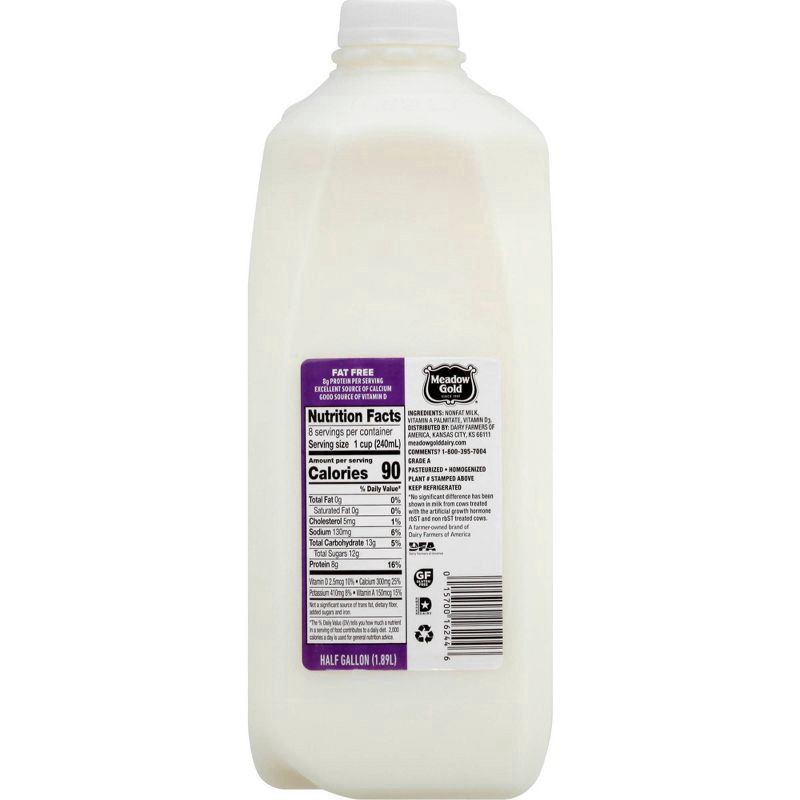 slide 4 of 5, Meadow Gold Fat Free Skim Milk, 1/2 gal