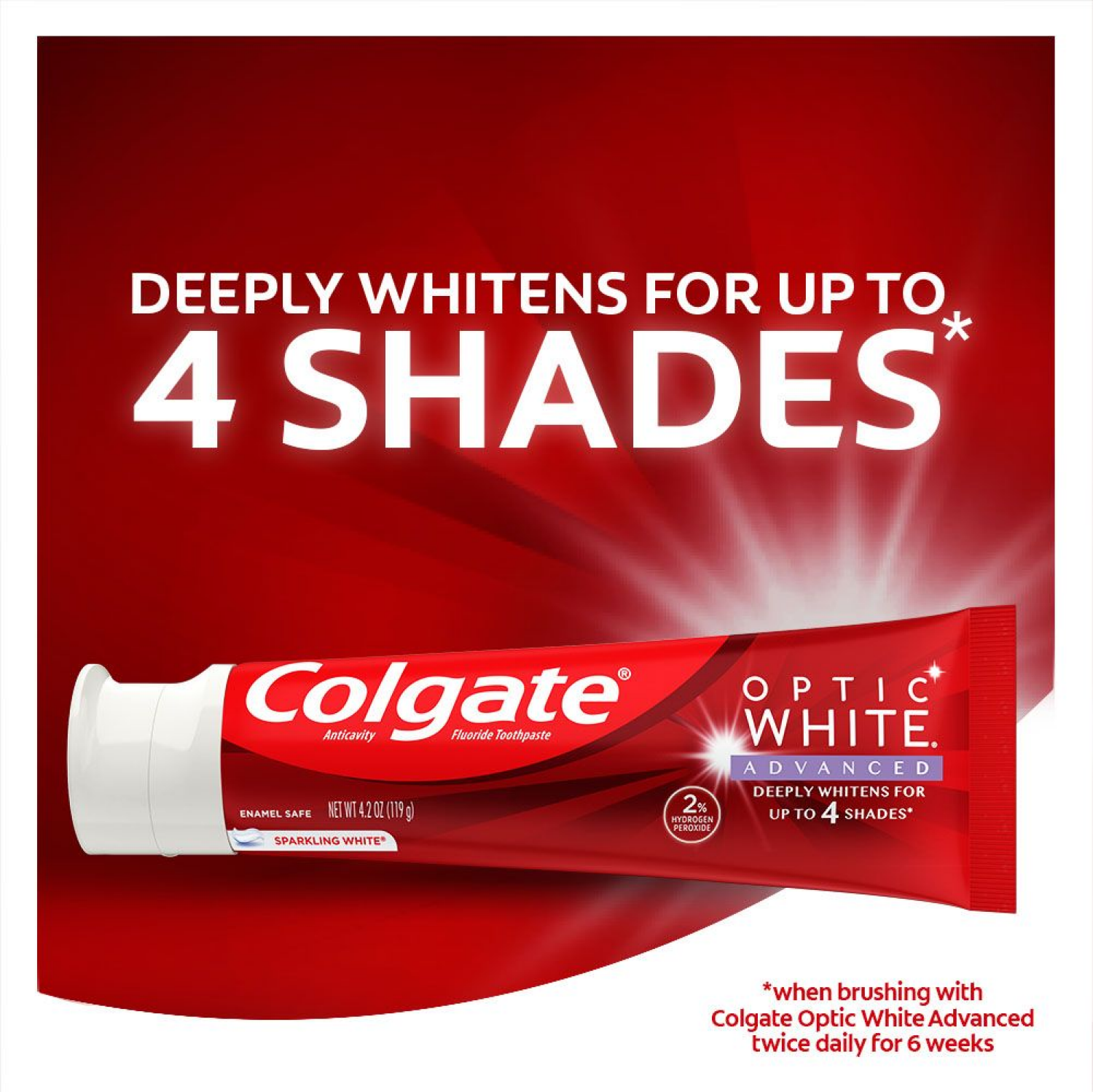 slide 5 of 7, Colgate Optic White Advanced Teeth Whitening Toothpaste, Sparkling White, 4.5 Oz, 4.5 oz