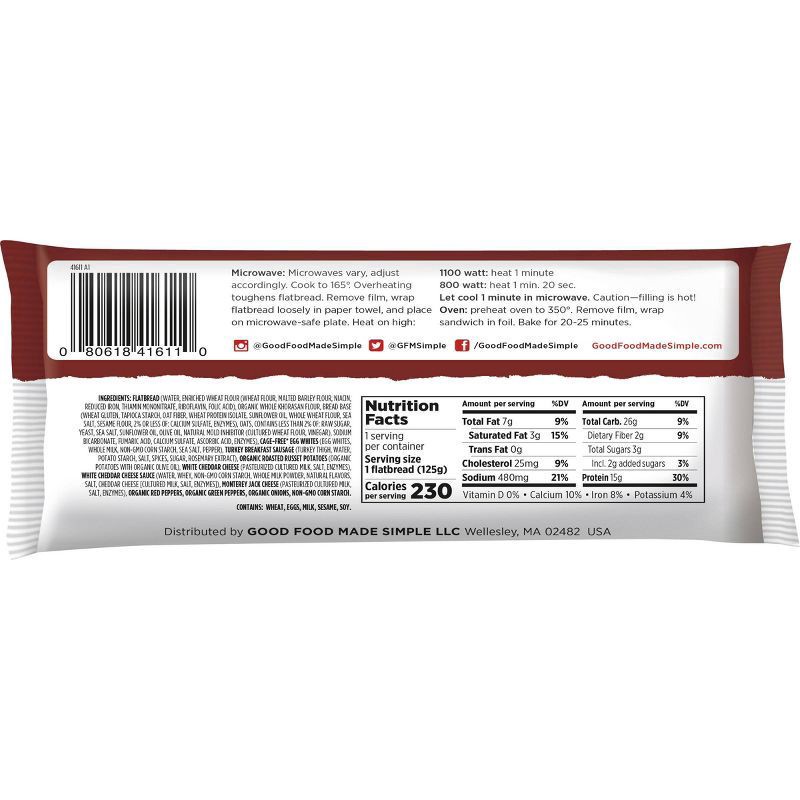 slide 4 of 5, Good Food Made Simple Frozen Turkey Sausage Flatbread Breakfast Sandwich - 4.4oz, 4.4 oz