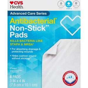 slide 1 of 1, CVS Health Sterile Acti-Bacterial Non-Stick Pads, 8 Ct, 8 ct