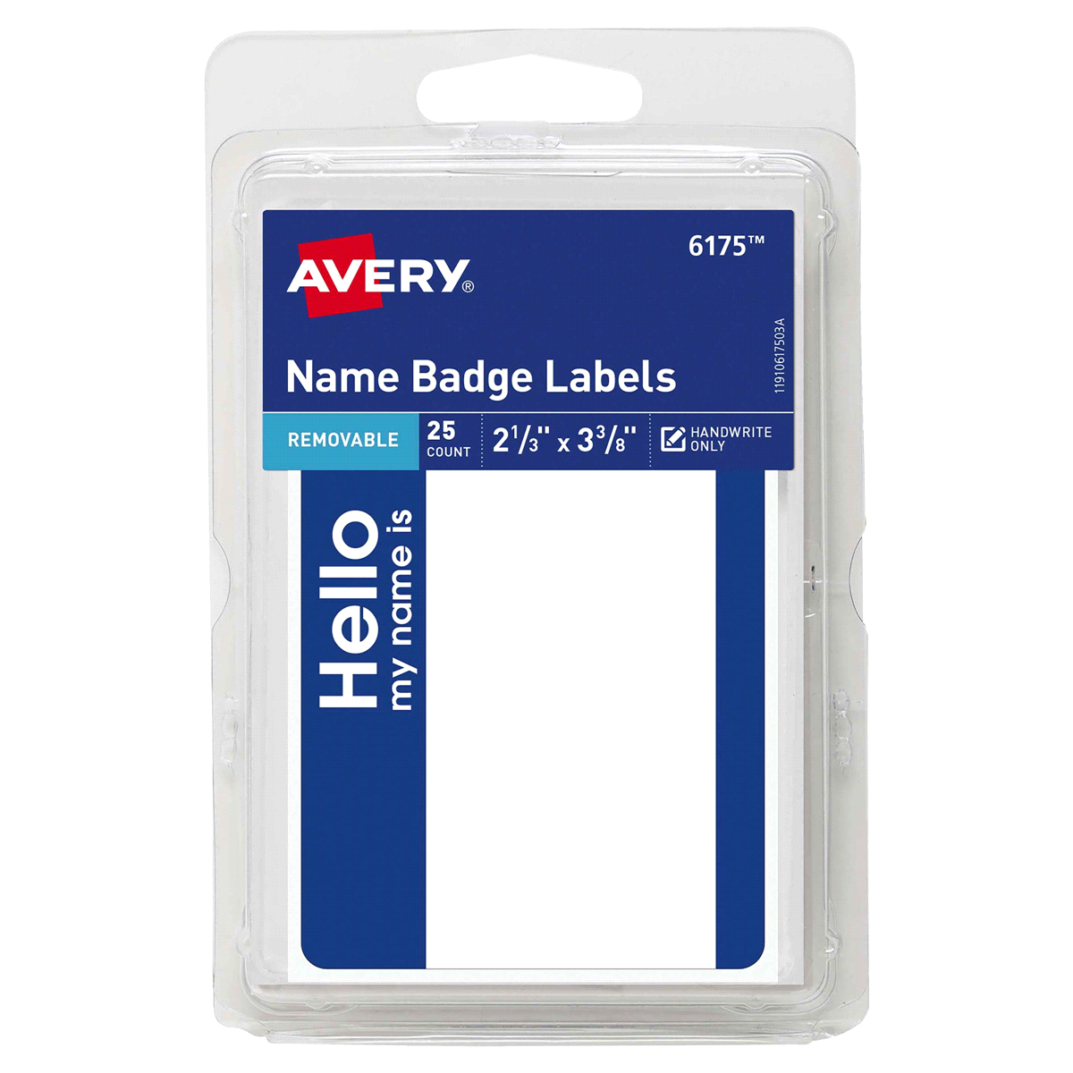 slide 1 of 1, Avery Name Badge Labels 25 Pack Whiteblue, 25 ct; 2.4375 in x 3.375 in