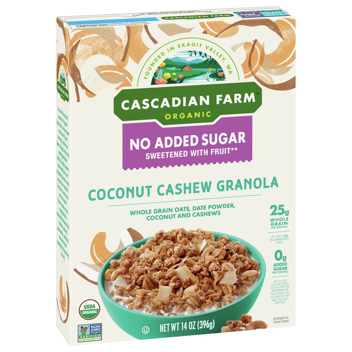 slide 5 of 9, Cascadian Farm Organic  Granola, No Added Sugar, Coconut Cashew 14 oz, 14 oz