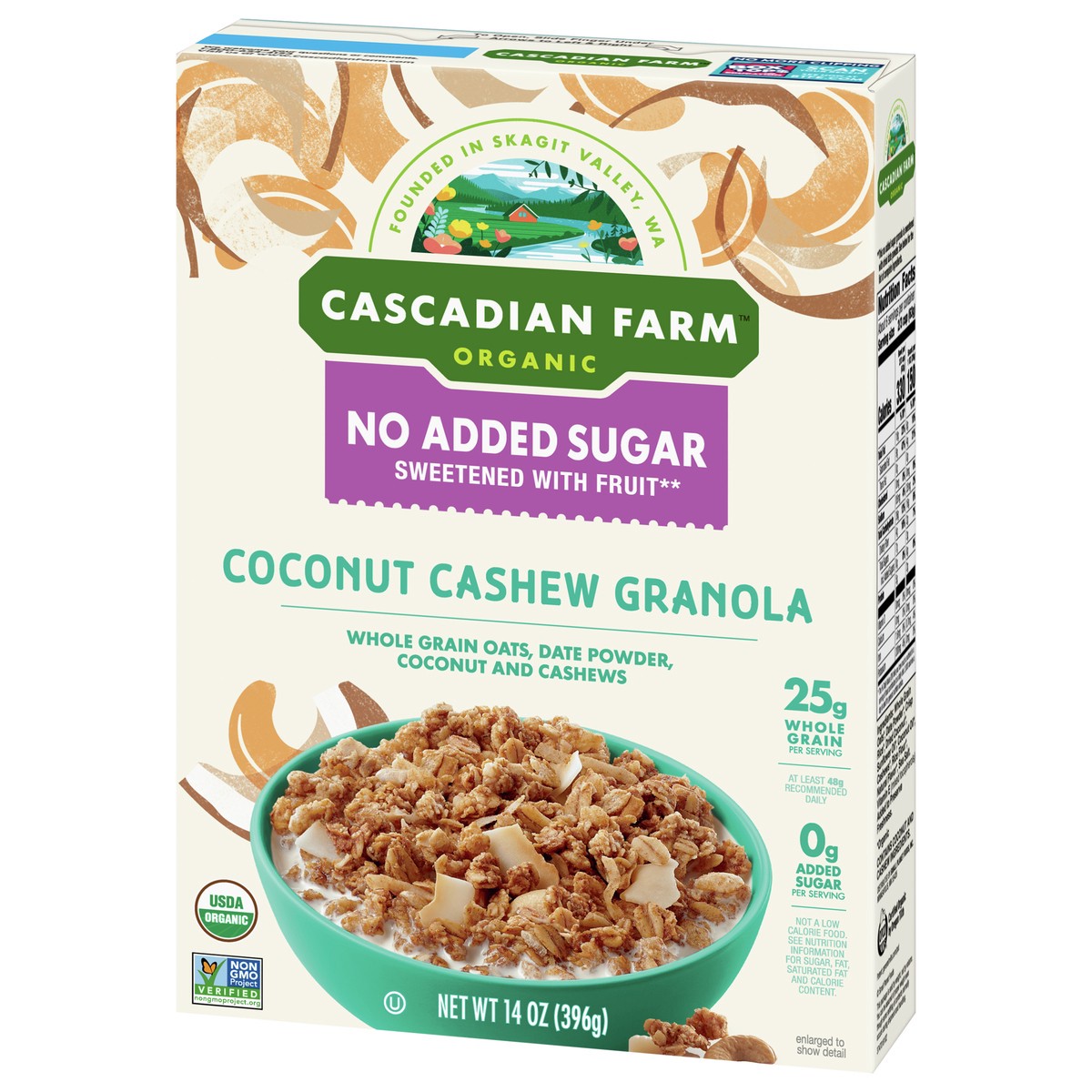 slide 6 of 9, Cascadian Farm Organic  Granola, No Added Sugar, Coconut Cashew 14 oz, 14 oz