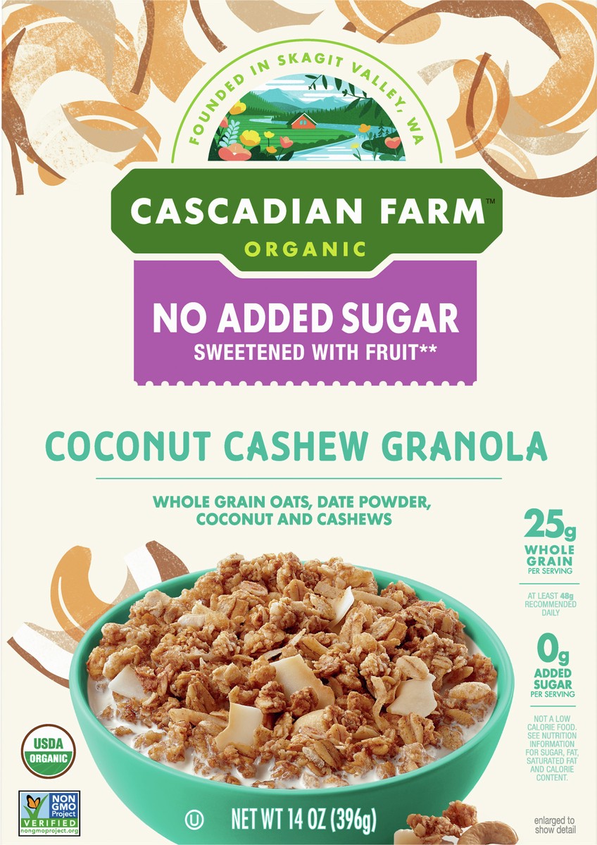 slide 3 of 9, Cascadian Farm Organic  Granola, No Added Sugar, Coconut Cashew 14 oz, 14 oz