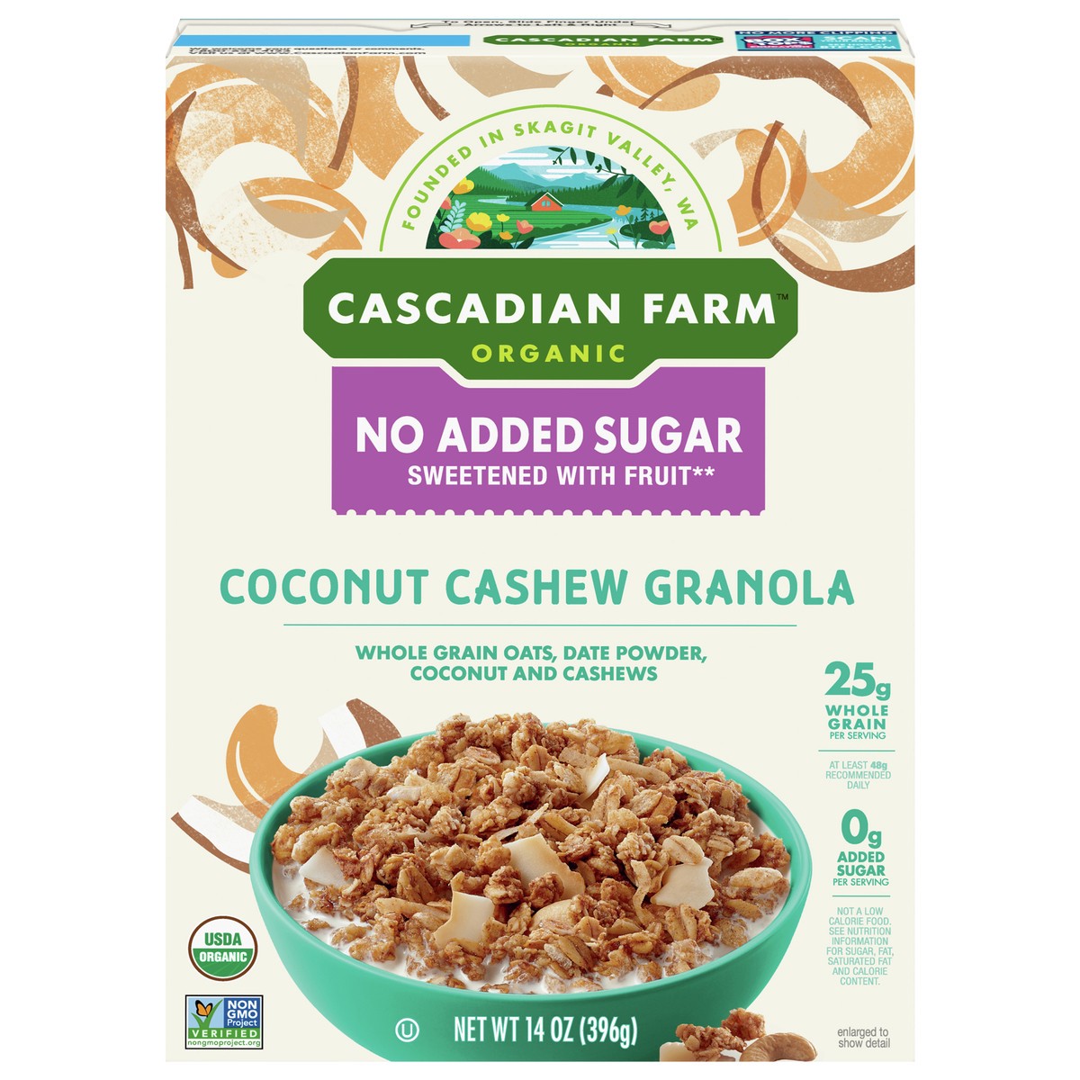 slide 1 of 9, Cascadian Farm Organic  Granola, No Added Sugar, Coconut Cashew 14 oz, 14 oz