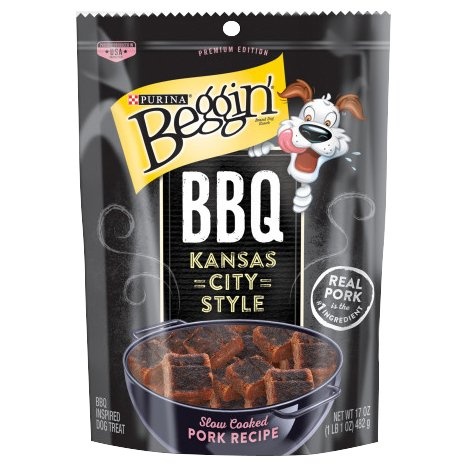 slide 1 of 1, Beggin' BBQ Kansas City Style Pork Dog Treats Pouch, 17 oz