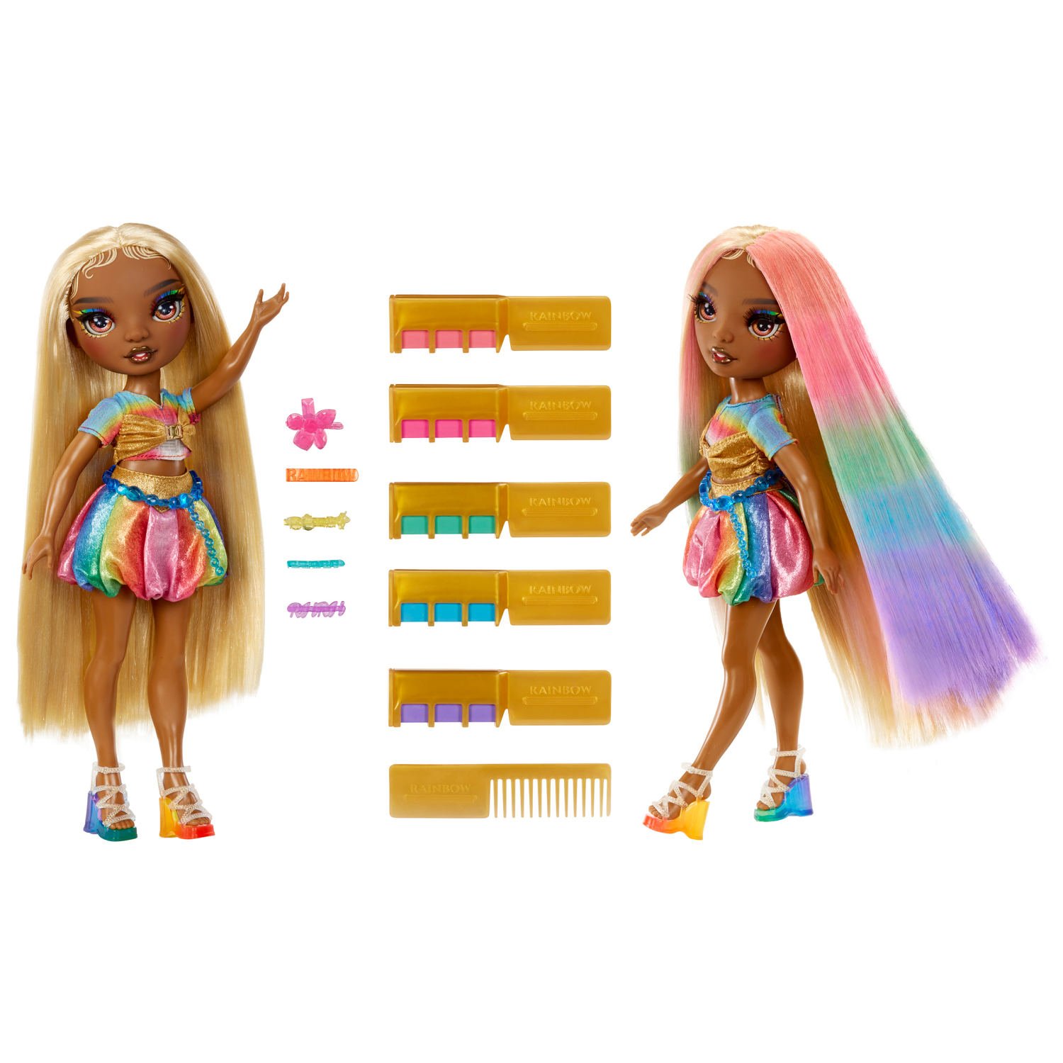 slide 4 of 6, Rainbow High 11" Hair Chalk and Style Meline Rainbow and Gold Doll, 11 in
