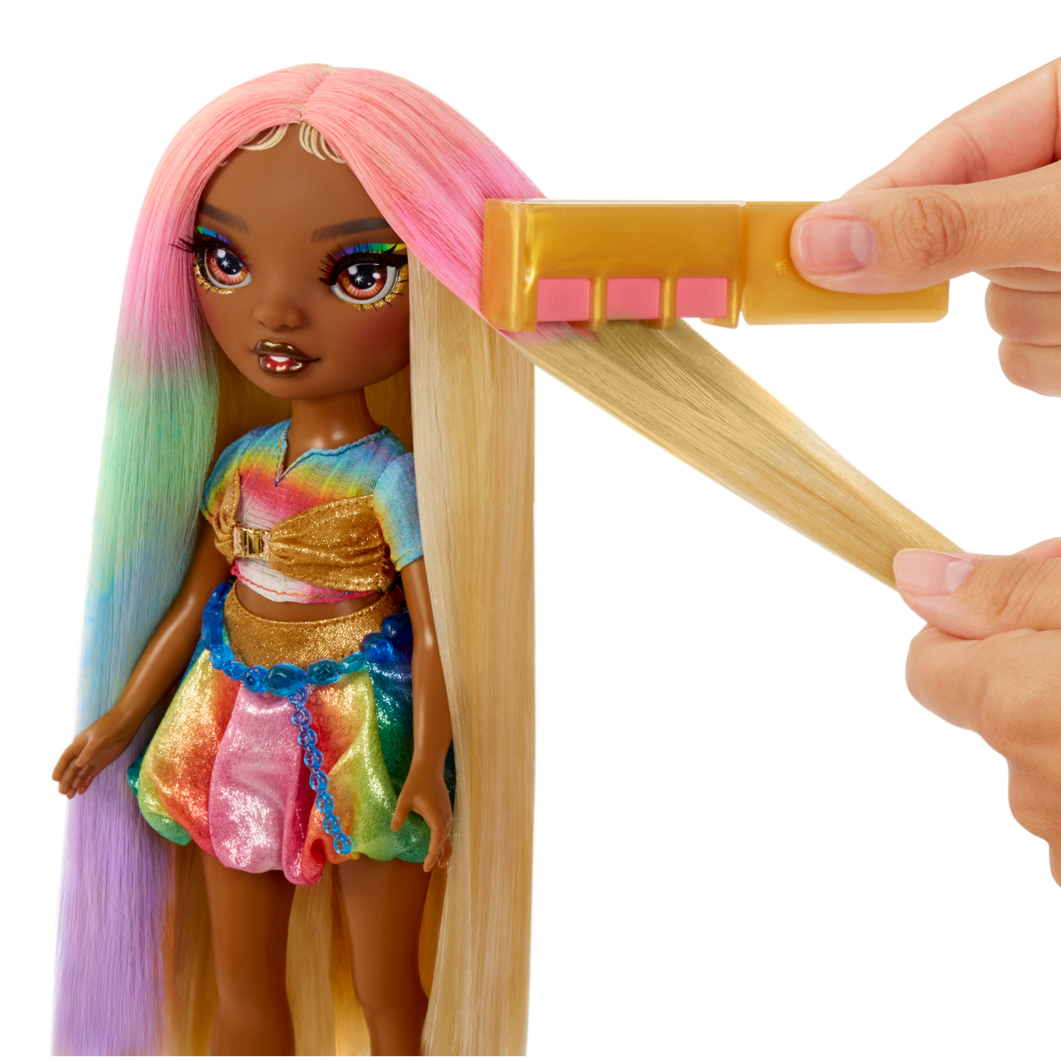 slide 5 of 6, Rainbow High 11" Hair Chalk and Style Meline Rainbow and Gold Doll, 11 in