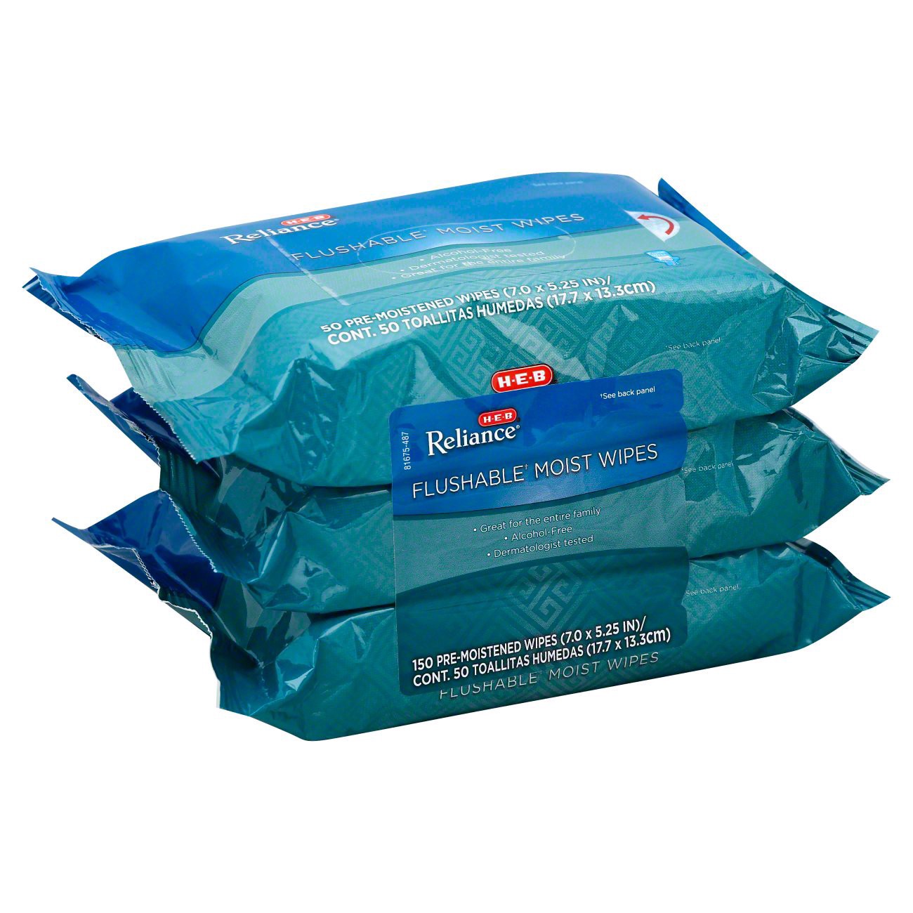 slide 1 of 1, H-E-B 3-Pack Reliance Flushable Moist Wipes, 150 ct